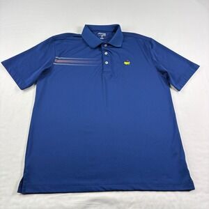 Masters Tech Shirt Men Medium Blue Striped Golf Polo Stretch Performance Wicking